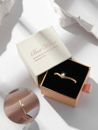Minimalistyczny pierścionek z cyrkonii sześciennej w pudełku prezentowym, odpowiedni do codziennego noszenia przez kobiety, doskonały wybór na prezent