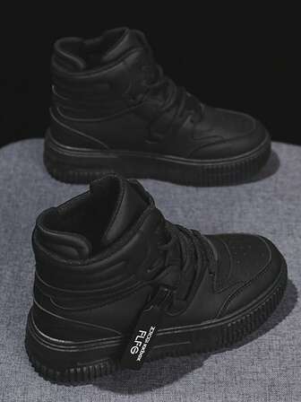 Women's Casual Sneakers, New High-Top Skateboard Shoes, Thick Sole Platform Flat Round Toe Slip-On Skate Shoes, White Breathable Deodorizing Personalized Street Style Motorcycle Boots, Unisex Outdoor Travel Holiday Leather Motorcycle Boots