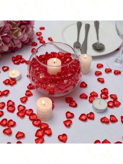 10/50/100 szt. walentynkowa dekoracja w kształcie serca z czerwonymi kamieniami szlachetnymi, walentynkowa dekoracja w kształcie serca, odpowiednia do dekoracji ślubnych, jako rekwizyt fotograficzny, do wazonu, do rozrzucania na biurku, jako dekoracja na przyjęcie weselne, rękodzieło, prezent na Walentynki