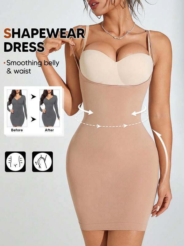 1 pieza Moldeador corporal con apertura en el busto, vestido body moldeador para mujer, con tirantes ajustables, suave y ajuste perfecto