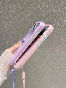Funda de teléfono de 2 en 1 con color de macarrón, minimalista y linda con decoración de corazón pequeño, correa de silicona a juego desmontable, accesorio de fotografía, a prueba de golpes, antideslizante, resistente a los arañazos, compatible con Apple/ - Morado - Ver 8