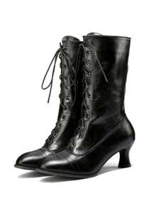 Women's Ankle Boots Lace-Up Pointed Toe Kitten Heels Victorian Boots Women Vintage Y2K Boots Goth Boots Party Dress Cosplay Boots Fashion Shoes For Halloween Christmas - 黑色 - 查看 3