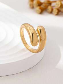 2 件套简约优雅光泽线条水滴形金手镯和粗戒指首饰套装，适合女性日常佩戴、派对、约会和礼物 - 金黃色 - 查看 13