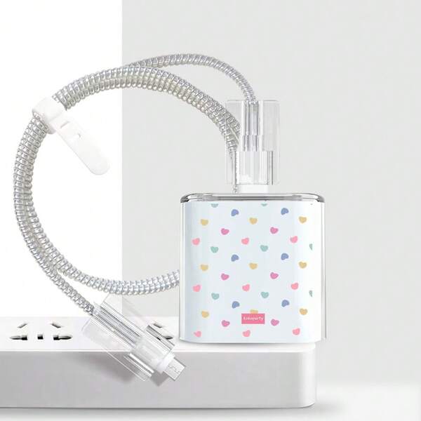 Farbige, herzförmige, transparente Schutzhülle für Apple 20W Ladegerät und Datenkabel