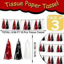 3P Metallic Fringe Tassel Banner Garland Foil Tinsel Streamer Wall Hanging Curtain Backdrop Banner For Parade Floats, Graduation Decorations, Father's Day Party Decoration(Silver)Halloween Christmas New Year - 黑色 紅色 白色 - 查看 2