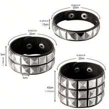 3 pièces Bracelet punk pour hommes et femmes, bracelet gothique punk rock des années 80, bracelet/manchette unisexe pour fête d'Halloween, accessoires - Noir - Voir 6