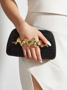 闪耀迷人、优雅精致的镶钻盒形手提包，魅力十足，适合派对女孩、女士、女性，是派对、婚礼、舞会、盛大宴会等场合的完美之选，也是送给女性的最佳礼物，更是婚礼派对的理想之选。 - 黑色 - 查看 1