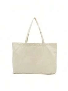 White Canvas Tote Bag, Annual Party Carrying Gift Bag, Can Be Diy Designed On It, Simple And Elegant, Bridesmaid Wedding Gift Bag, Makeup Bag, Travel Simple Storage Bag, Large Capacity Travel Makeup Bag: The Perfect Match For Outdoor Beauties! - Beige - View 5