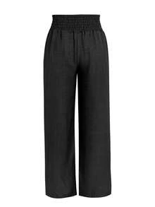 2025 New European & American Style Women's Spring/Summer Fashion Solid Color Elastic Waist Wide Leg Pants, Loose Comfortable Versatile Casual Trousers For Daily Wear - Black - View 6