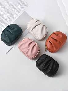 1 pièce Porte-cartes plissé multifonctionnel minimaliste pratique à double couche avec fermeture éclair pour femmes. Petit portefeuille, porte-monnaie, portefeuille vintage, cadeau pour femmes, cadeau pour enseignants - Multicolore - Voir 2