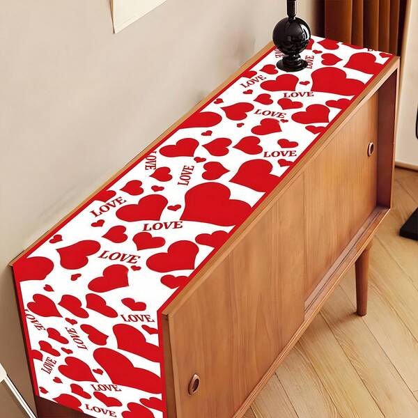 1 pièce Chemin de table de la Saint-Valentin - Thème de l'amour rouge avec le texte "Love Laugh", décoration de salle à manger romantique pour les couples, accent de table en tissu lavable