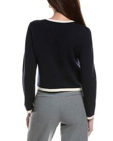 Bruno Magli Tipped Merino Wool Cropped Jacket - Navy - 查看 3