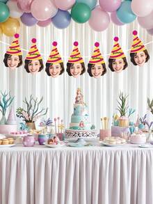 7/14/21 Personalized Custom Birthday Hat Banners, Customized Photo Printing Birthday Hat Banners, Customized Facial Photo Atmosphere Decoration Banners Banners, Essential Decorations For Birthday Parties, Creative Custom Birthday Supplies, Suitable For Children, Adults, Boyfriends, Family Birthday Parties, Holiday Celebrations, Surprise Party Decoration Gifts, Customized Personalized Party Banners - Rose Red - View 3