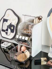 1 pieza Caja de almacenamiento de lápiz labial de escritorio, de alta gama con tapa, organizador de maquillaje a prueba de polvo para brillo de labios - Multicolor - Ver 7