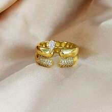 VKHK 1 pieza Anillo abierto ajustable decorado con circonita brillante chapado en oro blanco y cobre personalizado, adecuado para uso diario y bodas de mujeres, regalo - anillo de diamantes - Ver 10