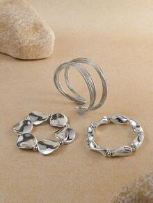Opalesca 3pcs Fashionable Asymmetrical Shaped Bracelet & Bangle Set For Women, Suitable For Daily Wear, Party, Gift, Jewelry (2 Bracelets Are Plastic Material) - Silver - View 3