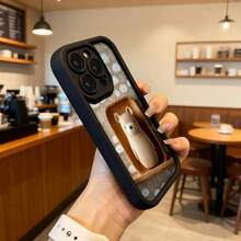 Cubierta de teléfono con soporte 3D para iPhone color negro con estampado de oso y nubes diseño kawaii ideal para uso diario en cafeterías y espacios casuales Aplicable a los teléfonos de la serie Apple y Galaxy - Blanco - Ver 6