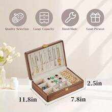 QY- Wooden Jewelry Box For Women Jewelry Organizer Box With Lock Jewelry Holder Organizer For Necklace Ring Earring -9929 - KT60250Đai ốc đơn màu nâu - Xem 2