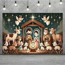 2D Christmas Nativity Scene Banner - Polyester, Suitable For Outdoor And Home Holiday Decor, Photography Backdrop - 1pcs - View 5