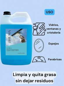 Limpia Vidrios Liquido y Superficies - Limpiador de Vidrios 1 Galón (3.78 L) , Lavar Ventanas, Vidrios, Cristales, Mesas y Superficies, Sin Residuos Jabonosos - Azul - Ver 2