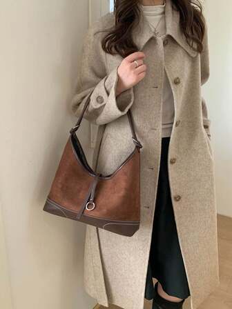 Bolso de hombro grande con estilo universitario retro estadounidense, suelto y jaspeado, nueva llegada otoño/invierno 2025 para mujer