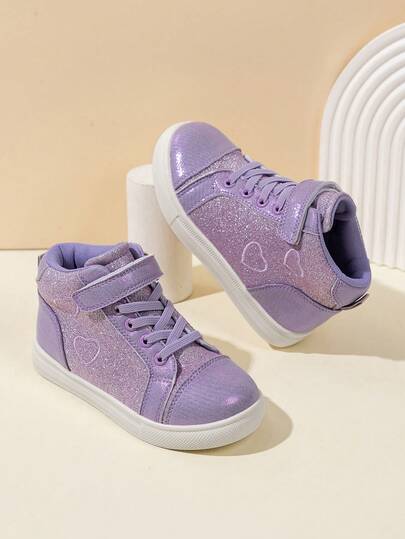 幼儿高帮软皮稳定防滑轻便运动鞋，适合女孩和男孩的时尚童鞋，软底休闲运动鞋，心形装饰，适合春秋季