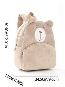 One Cute Plush Bear Backpack For Children, Soft And Fluffy Kindergarten Backpack With Ears And An Embroidered Face, Lightweight Toddler Travel Backpack.