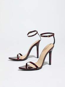 Jin Bei Qi 女士漆皮绑带尖头细高跟凉鞋，性感简约优雅派对宴会酒红色高跟鞋 - 酒紅色 - 查看 7