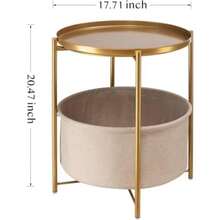 Danpinera Round Side Table With Fabric Storage Basket, Metal Side Small Bedside Table Nightstand With Removable Tray Top For Living Room, Bedroom, Nursery, Laundry,(Gold 1) - Type5 - 查看 4