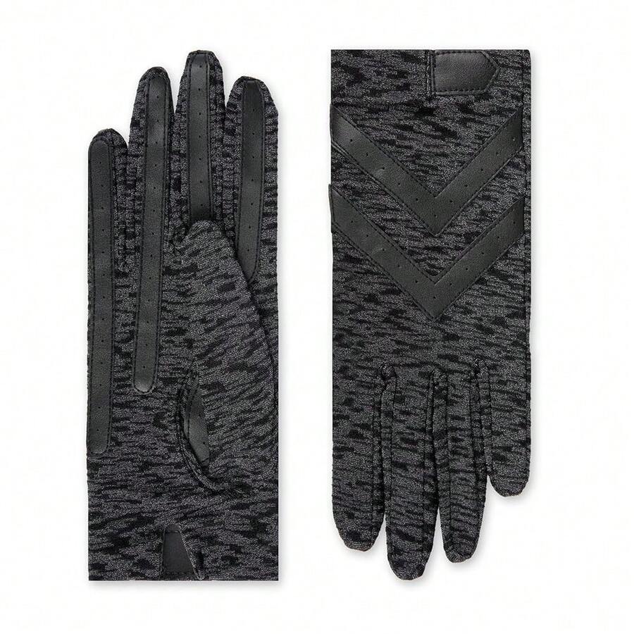 Isotoner Womens Water Repellent Touchscreen Spandex Shortie Gloves{Inchsize_nameinch:InchLarge/X-Largeinch,Inchcolor_nameinch:InchBlackAnimalPrintinch} - BlackAnimalPrint - View 1