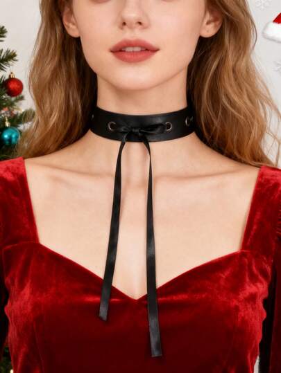 黑色哥特风颈链，女士时尚哥特颈链，男士朋克摇滚皮革颈链，Emo原宿蒸汽朋克饰品