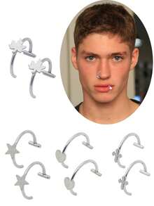 4 أزواج من خواتم الشفاه الزائفة من الفولاذ المقاوم للصدأ للنساء والرجال، خواتم أسنان المصاص، خواتم شفاه قابلة للتعديل بدون ثقب، أقراط أذن بدون ثقب، مجوهرات خاتم الأنف الزائف