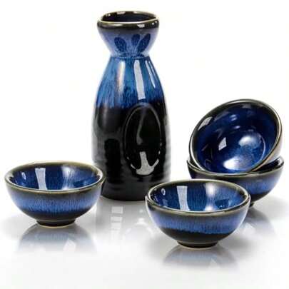 5 Pieces Ceramic Sake Set KilnChange Japanese Style Sake Cups Traditional Pottery Sake Tumbler Set With 1 Carafe And 4 Cups In Dark Blue For Hot Or Iced Sake Dishwasher