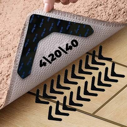4/20/40 PCS Rug Tape, Reusable Washable Carpet Tape, Double Sided Non-Slip Rug Pads For Hardwood Floors, Rug Stoppers For Area Rugs, Black