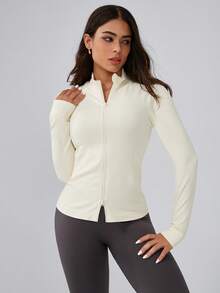 Leorrey 1 Peça Jaqueta Esportiva de Manga Longa para Mulheres, Moda, Caminhada ao Ar Livre, Trekking, Fitness, Exercício, Yoga, Corrida, Ciclismo - Branco - Visão 11