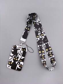 1 pieza Cuerda para el cuello tipo llavero con diseño de gato de dibujos animados y soporte para tarjeta de identificación, estilo minimalista, adecuado para oficina, gimnasio y teléfono móvil - Multicolor - Ver 13