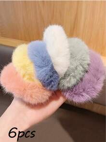 6pcs/Set Colorful Fuzzy Hair Scrunchies, Hair Ties, Hair Accessories, Random Colors, Daily Use - Multicolor - View 5