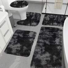 Five-Piece Tie-Dyed Long-Haired Fiber Bathroom Floor Mat Carpet Suit, Soft And Absorbent, Comfortable Feet, Suitable For Bathrooms, Showers, Doorways And Other Areas - 黑色 - 查看 4