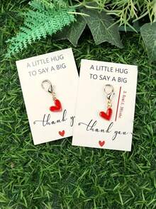 1/2/5个装心形金属钥匙扣，可定制留言卡 - 金色吊坠，卡通心形，感谢礼物，送给老师、女朋友、妈妈、闺蜜 | 个性化礼物 | 圣诞节理想之选 - 紅色 - 查看 8