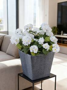 1pc Artificial Geraniums For Outdoor Decoration. Silk Geranium Flowers That Are Resistant To UV Rays And Have A Realistic Appearance. They Are Artificial Plants Suitable For Use In Outdoor Flower Pots, Front Gardens, Terraces, Balconies, Courtyards, And Porches. They Are Suitable For Home And Garden Decoration Throughout The Four Seasons. Red And White. - Multicolor - View 4