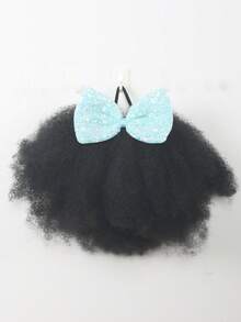 1pc Bow Clip And Go Afro Kinky Marley Ponytail With Elastic Band Soft Hair Girl Braided Ponytail For - Black - View 8