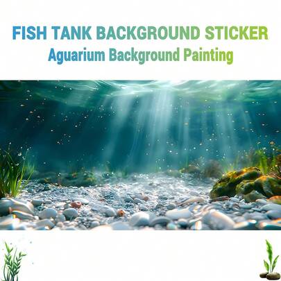 Klistermärke för akvariumbakgrund med undervattenslandskap, solljus, flodbotten, sand och sten, akvariumbakgrund, dekoration för reptilterrarium, avtagbar vattentät och hållbar akvariumbakgrund, lämplig för olika storlekar