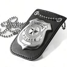 1pc Dress Up America Badge - Masquerade Dress Up Props,Pretend Play PD Badge With Chain & Belt Clip,Gold And Silver Costume, Badge - Multicolor - View 5