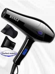 1pc Nylon Shockproof Housing Hair Dryer With 2 Nozzles, High Airflow One-Button Control High Power Blow Dryer, Random Nozzle Style, UK Plug - UK Plug(220-240V) - View 3