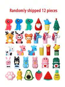 48pcs Mini Pencil Toppers: Adorable Animal, Fruit, Christmas Tree And Santa Claus Designs, Can Be Used As Pencil And Ballpoint Pen Accessories Or As Pencil Grips. Ideal For Office Rewards, Party Favors, Classroom Prizes, Gift Bag Fillers, And Holiday Gifts. - Multicolor - View 9