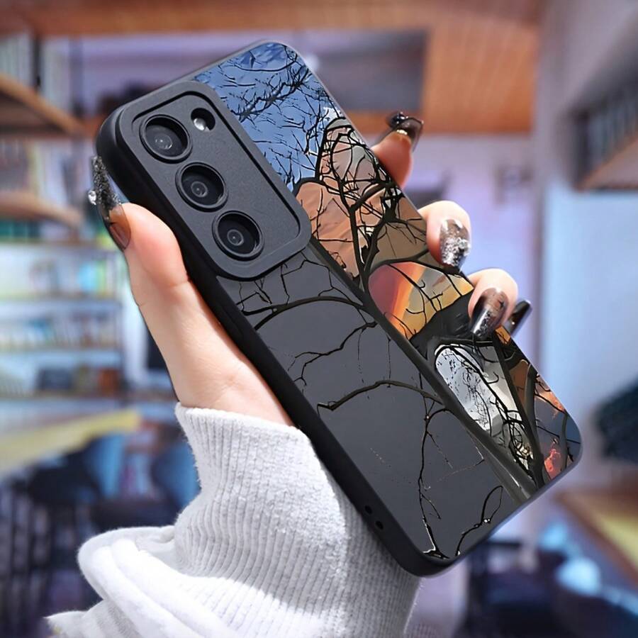 Funda de Primavera con Grano de Madera Negra para Samsung Galaxy S25 Ultra/S24 PLUS/S23+/S22/S21 Series, Diseño de de Moda Nueva, Ligera, Antideslizante y Resistente a Impactos, Funda Protectora de TPU de Alta Calidad, Funda de Uso Diario, Funda Protectora Resistente a Impactos, Estética Moderna, Funda de Teléfono a la Moda, Resistente a Impactos, Carcasa Flexible, Cubierta Protectora, Funda Protectora Resistente a Impactos, Usuarios de Smartphones, Compradores Conscientes de la Moda - Colores mixtos - Ver 1