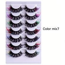[Colorful False Eyelashes] 7 Pairs Colorful Russian Curl False Eyelashes| D-Curve Mixed Lengths, Thick & Thin Lashes, Reusable Multi-Color Mix For Cat-Eye Looks & Costume Parties - 7雙混色7 - 查看 8