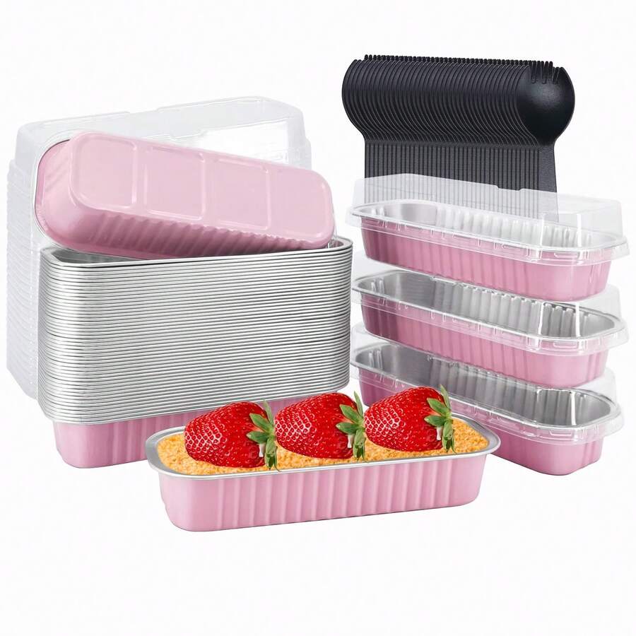 Mini Loaf Baking Pans With Lids 100 Pack, 6.8oz Rectangle Aluminum Foil Mini Cake Baking Pans Tins Containers,Disposable Ramekins Baking Cups Muffin Tins - Nhiều màu - Xem 1