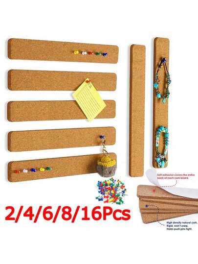 2 piezas/4 piezas/6 piezas/8 piezas/16 piezas, Tira de corcho larga, Fieltro de corcho, Tira de anuncio, Tira de corcho autoadhesiva, Tablero de corcho para tablero de anuncios, Tablero de corcho para pizarra, Tira de corcho de oficina