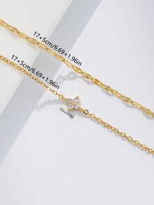 2件套女士手链套装，波西米亚夏季海滩风，金色电镀多层基础链，闪亮唇形链，铜镶嵌白色锆石四叶草叠戴手链套装，叠戴手链首饰礼品 - 金黃色 - 查看 5